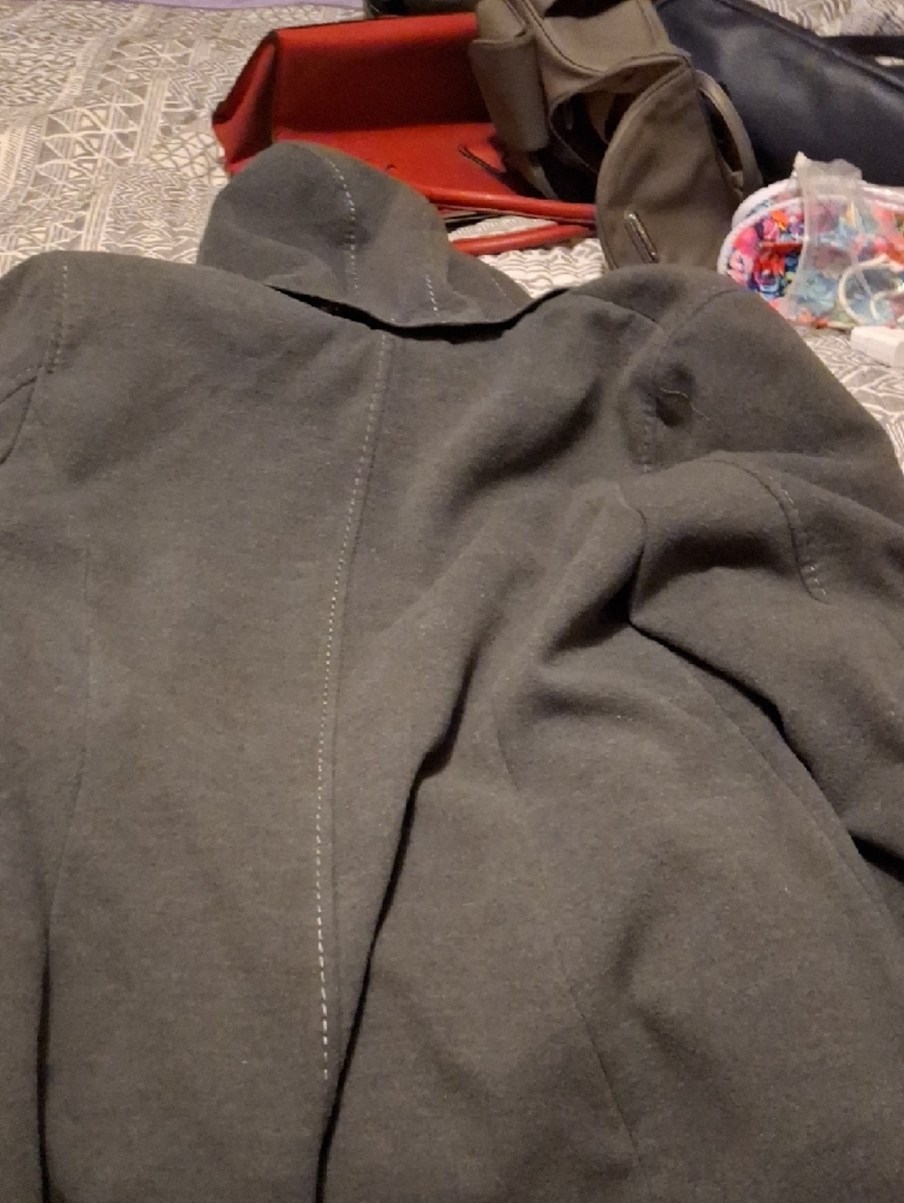 Faded Glory Men's Double-Breasted Charcoal Gray Pea Coat - Picture 2 of 3